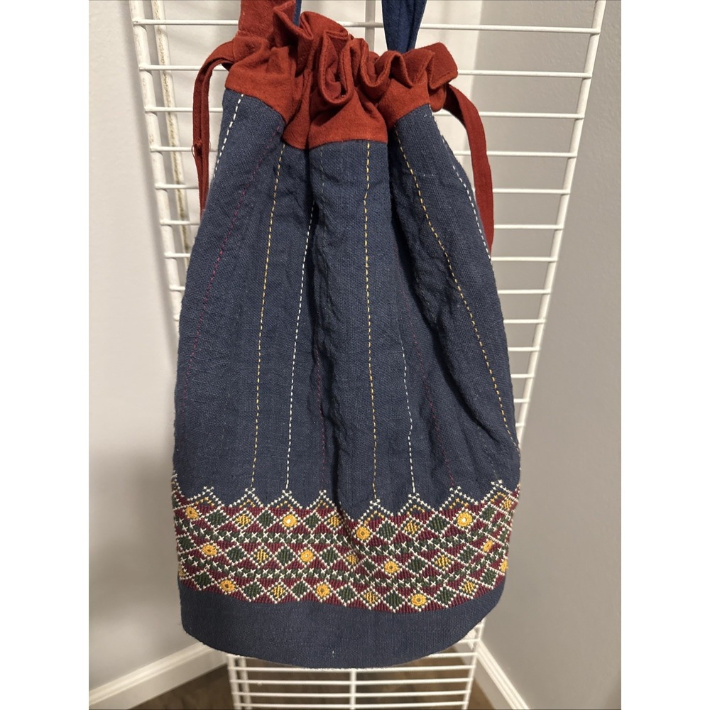 Kala Raksha Drawstring Tote Bag Quilted Embroidered Handmade Multi Color - Picture 6 of 8